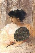 Franciszek zmurko Woman with a fan. oil painting on canvas